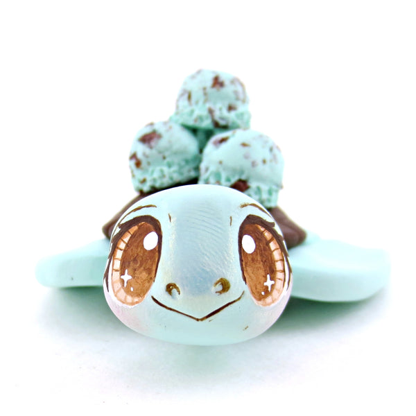 Mint Chocolate Chip Ice Cream Turtle Figurine - Polymer Clay Ice Cream Animals