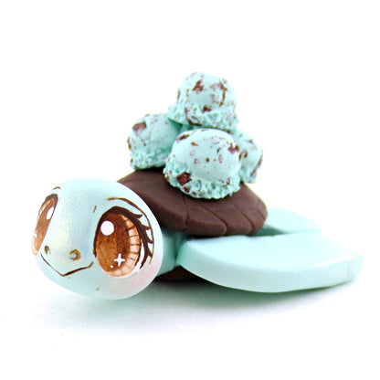 Mint Chocolate Chip Ice Cream Turtle Figurine - Polymer Clay Ice Cream Animals