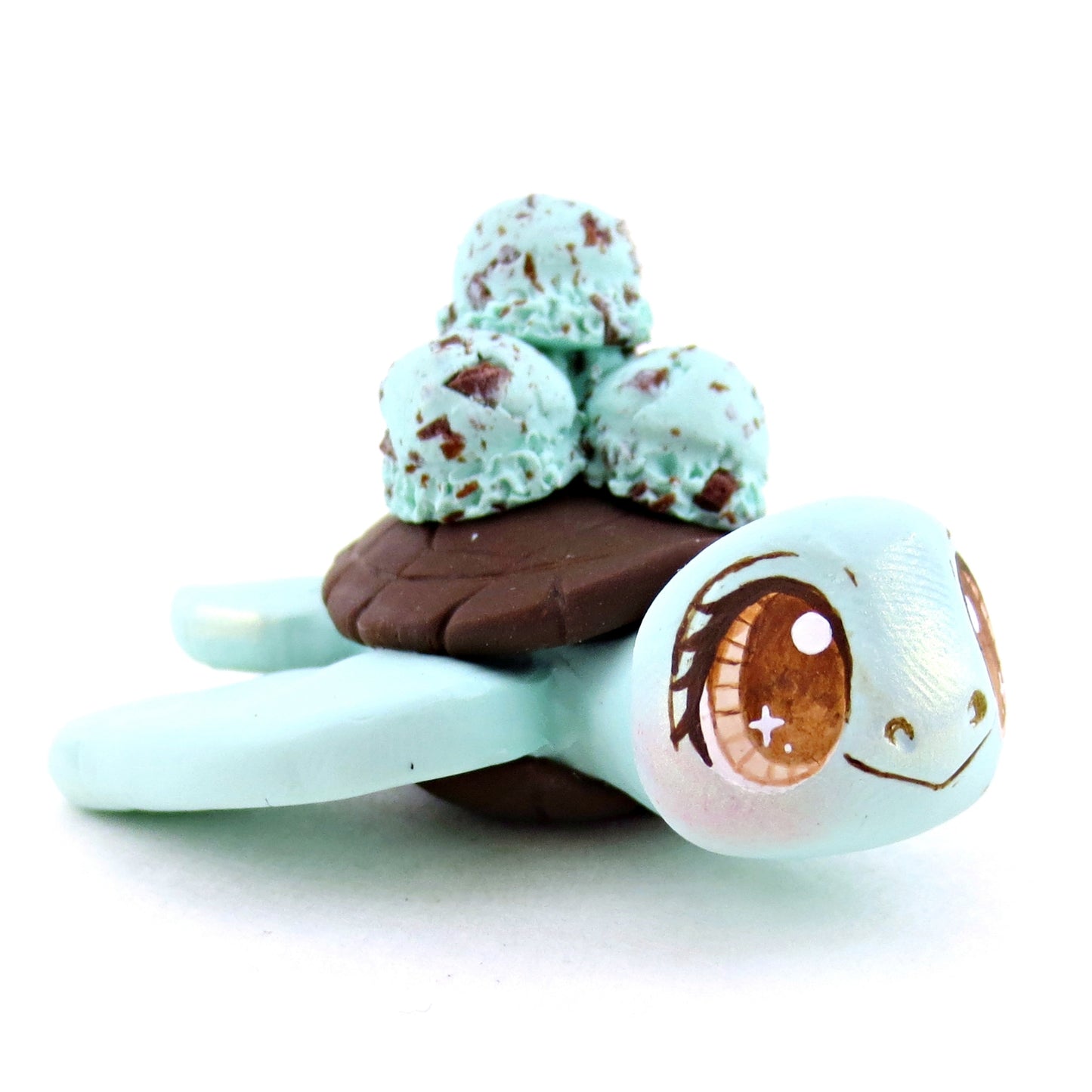 Mint Chocolate Chip Ice Cream Turtle Figurine - Polymer Clay Ice Cream Animals