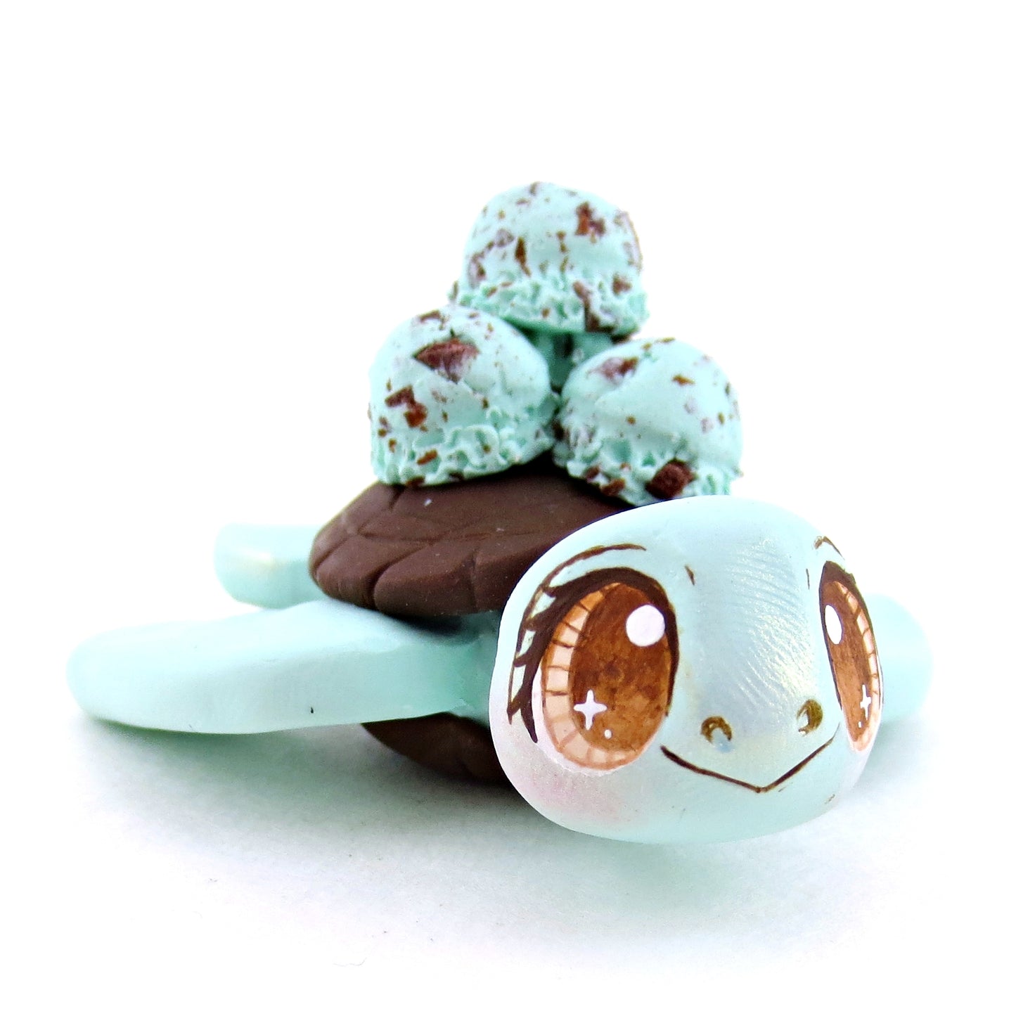 Mint Chocolate Chip Ice Cream Turtle Figurine - Polymer Clay Ice Cream Animals