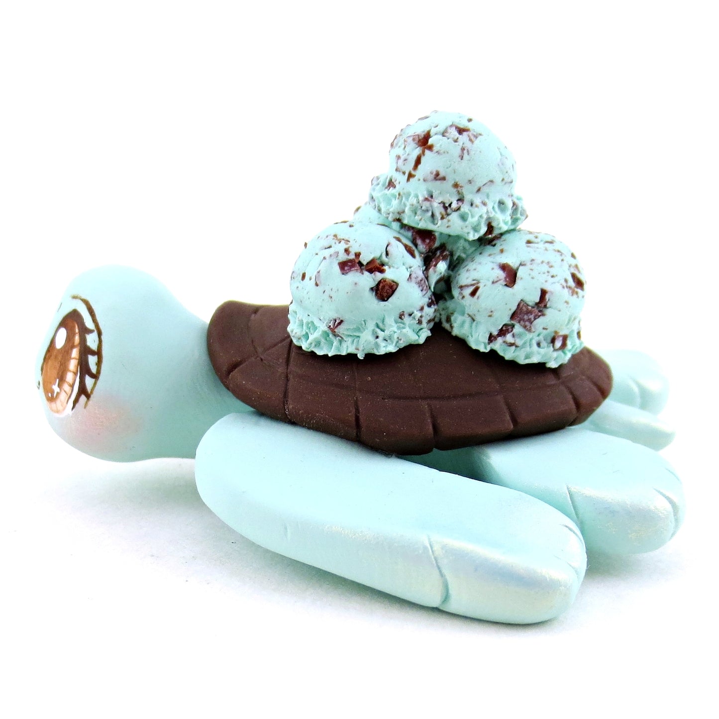 Mint Chocolate Chip Ice Cream Turtle Figurine - Polymer Clay Ice Cream Animals