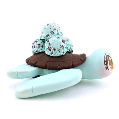 Mint Chocolate Chip Ice Cream Turtle Figurine - Polymer Clay Ice Cream Animals