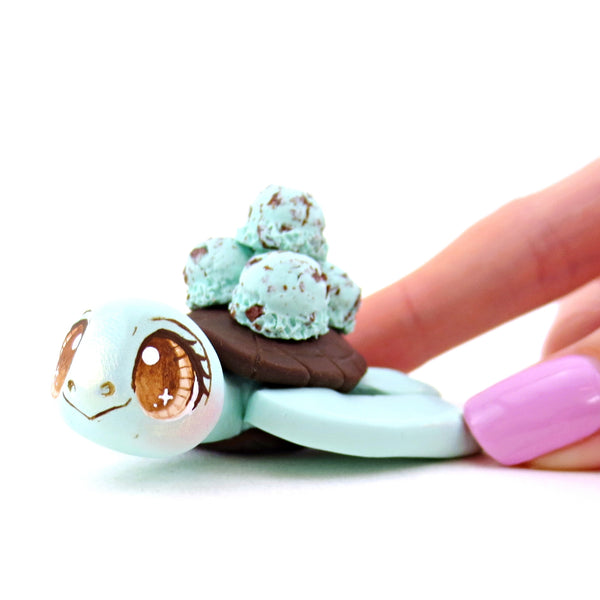 Mint Chocolate Chip Ice Cream Turtle Figurine - Polymer Clay Ice Cream Animals