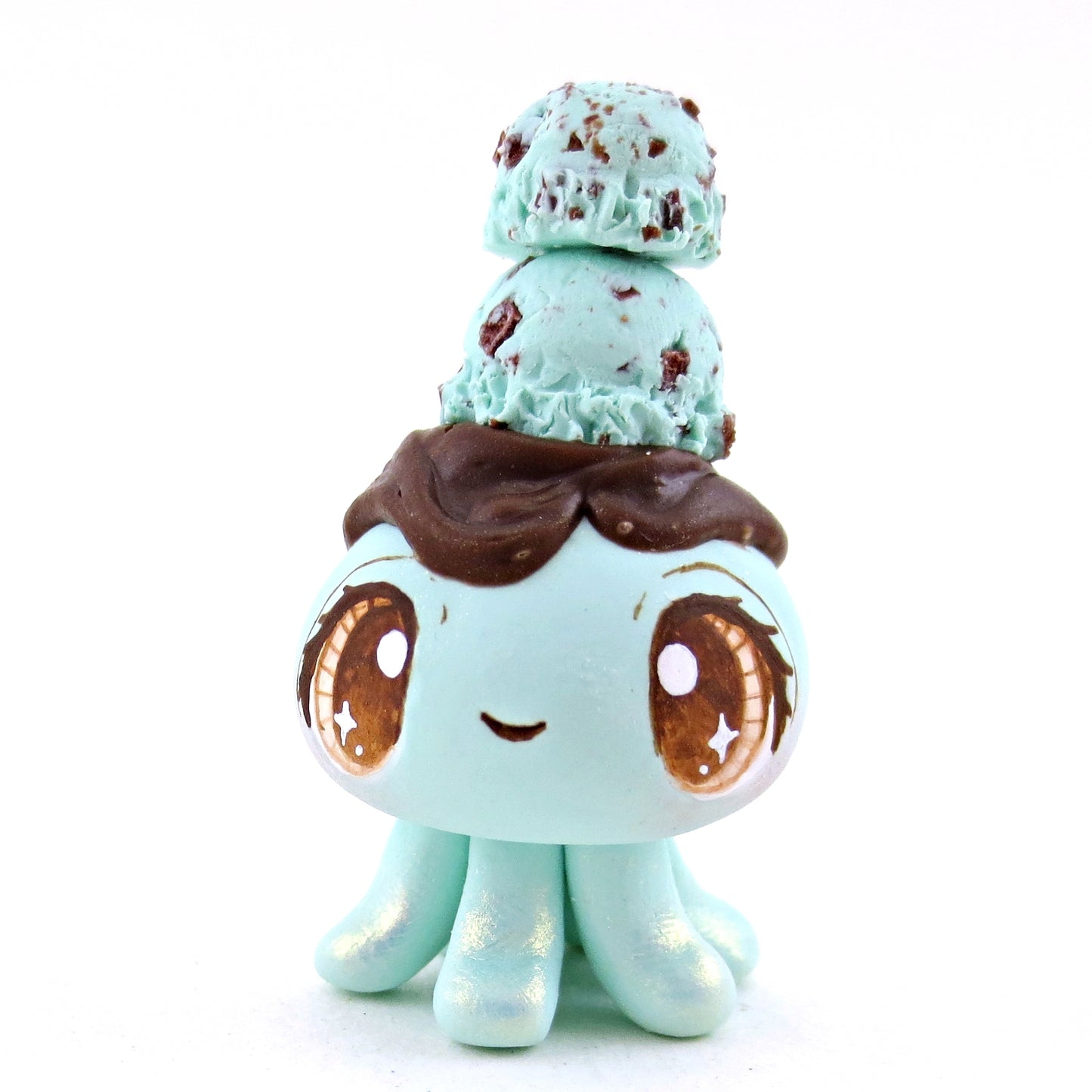 Mint Chocolate Chip Ice Cream Jellyfish Figurine - Polymer Clay Ice Cream Animals