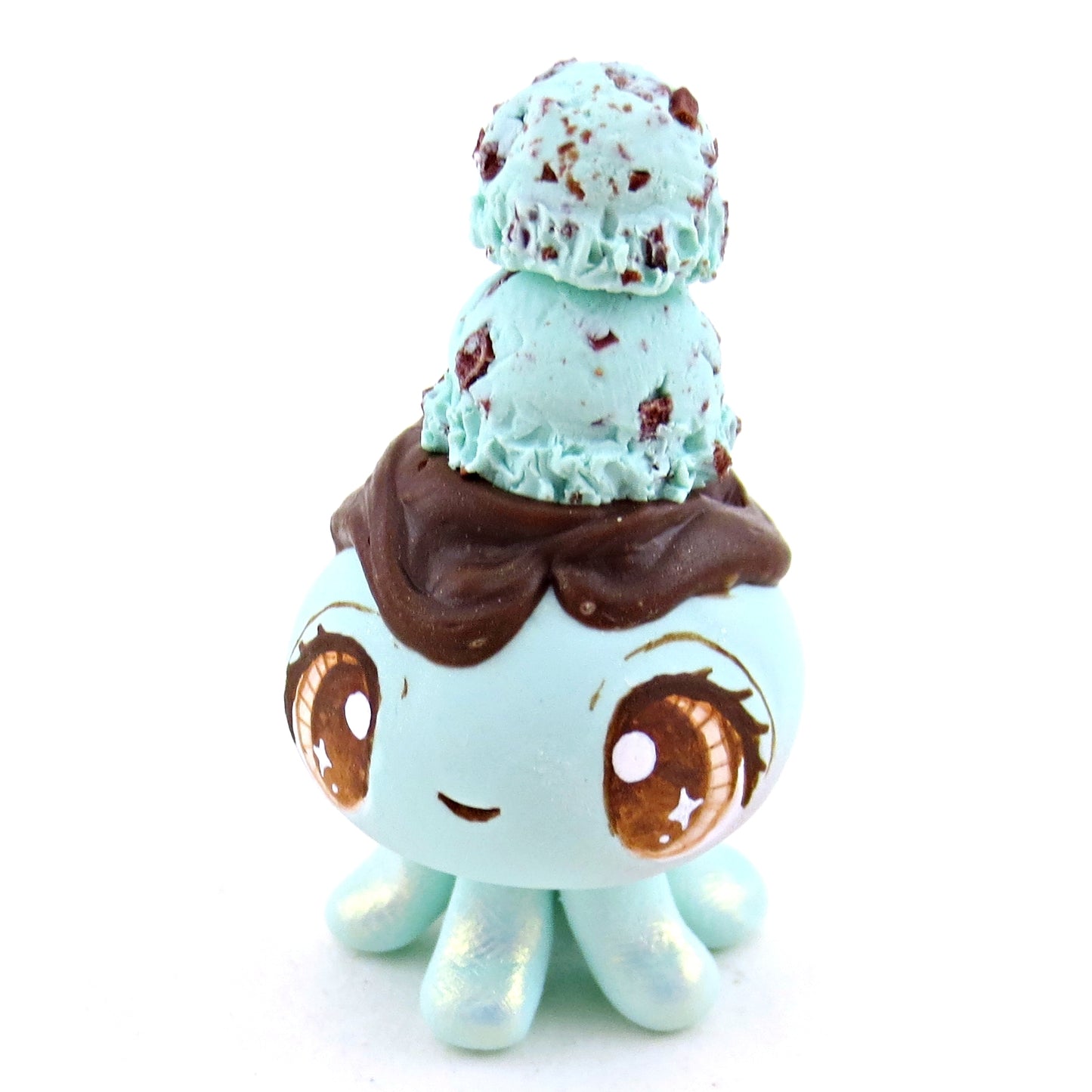 Mint Chocolate Chip Ice Cream Jellyfish Figurine - Polymer Clay Ice Cream Animals