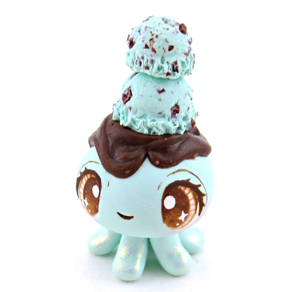 Mint Chocolate Chip Ice Cream Jellyfish Figurine - Polymer Clay Ice Cream Animals