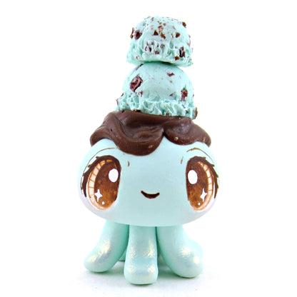 Mint Chocolate Chip Ice Cream Jellyfish Figurine - Polymer Clay Ice Cream Animals