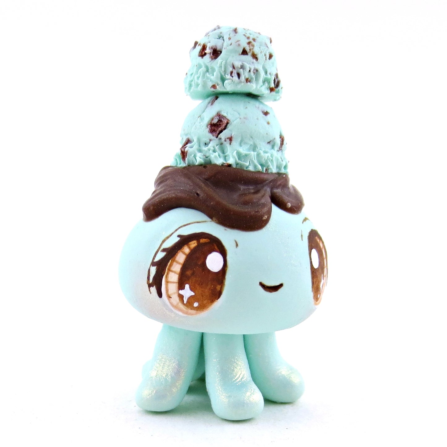 Mint Chocolate Chip Ice Cream Jellyfish Figurine - Polymer Clay Ice Cream Animals