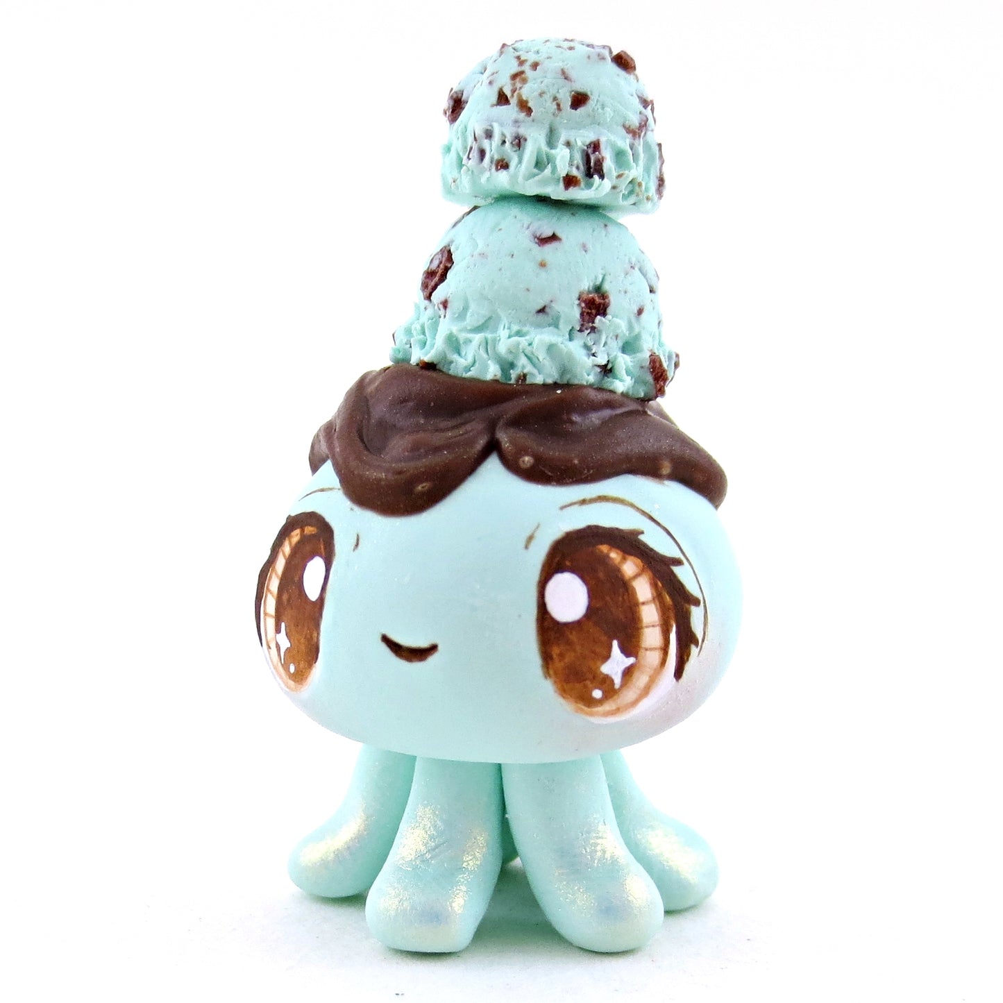 Mint Chocolate Chip Ice Cream Jellyfish Figurine - Polymer Clay Ice Cream Animals