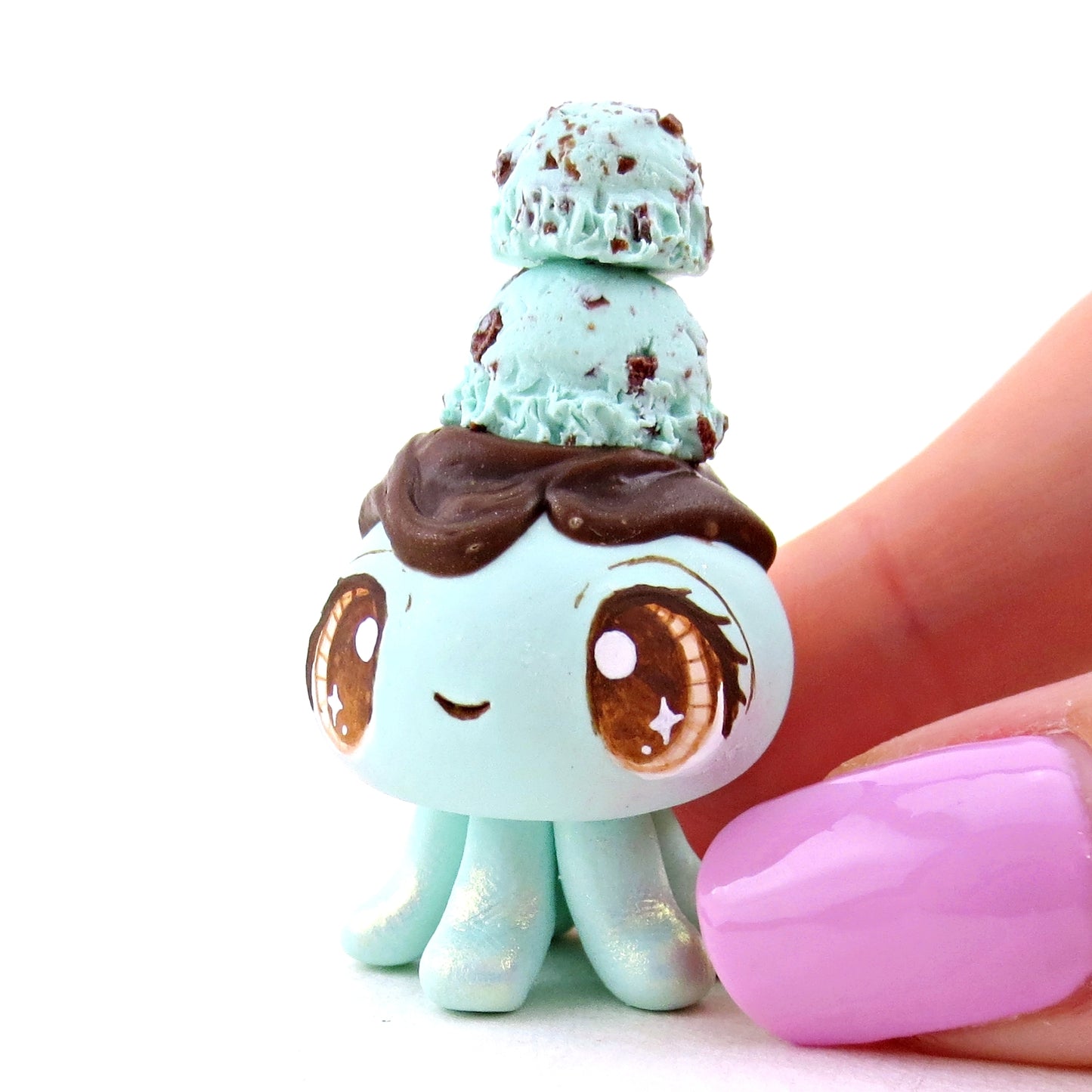 Mint Chocolate Chip Ice Cream Jellyfish Figurine - Polymer Clay Ice Cream Animals