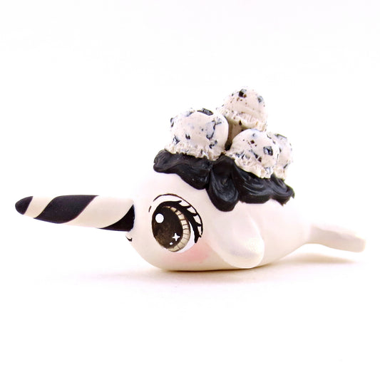 Cookies and Cream Ice Cream Narwhal Figurine - Polymer Clay Ice Cream Animals