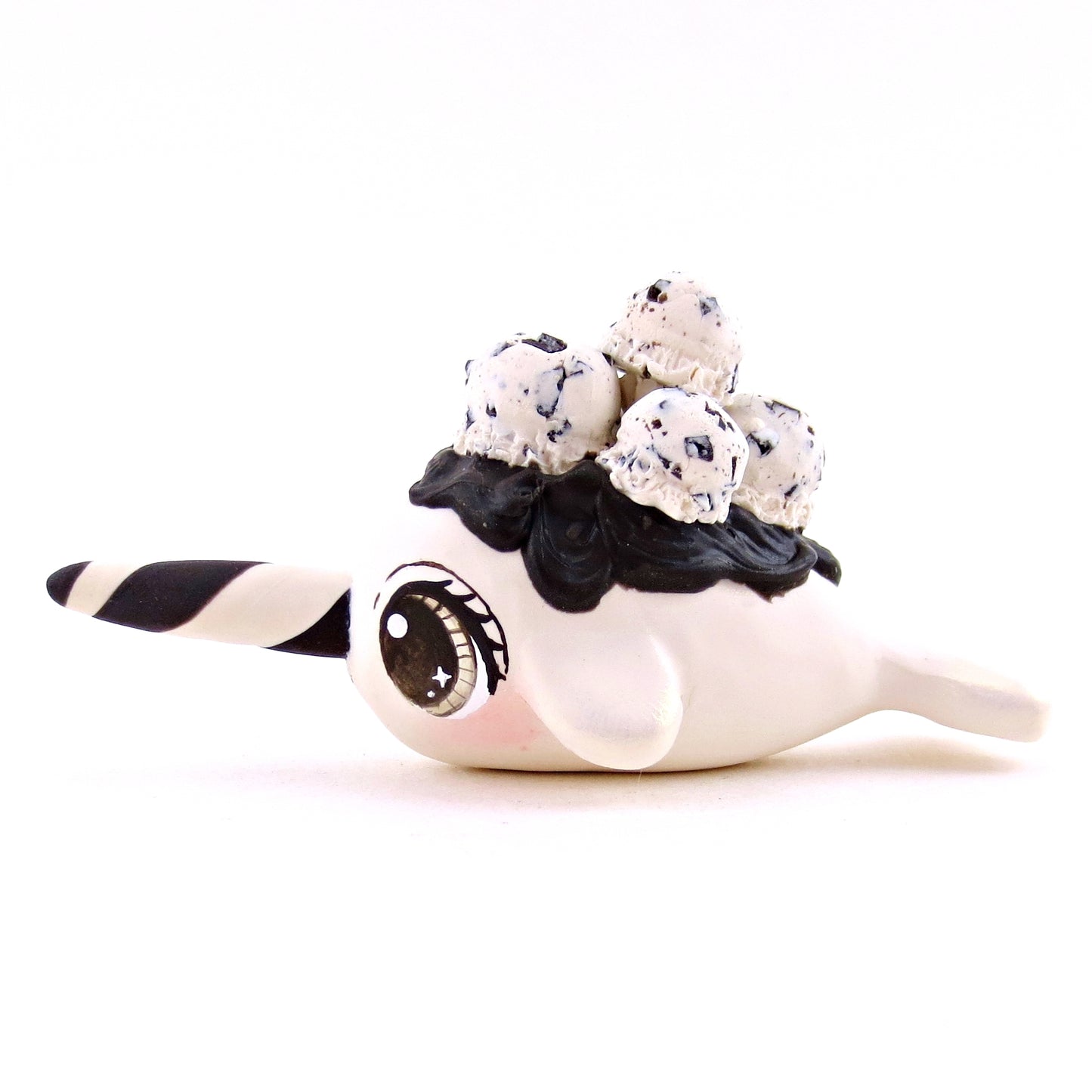 Cookies and Cream Ice Cream Narwhal Figurine - Polymer Clay Ice Cream Animals