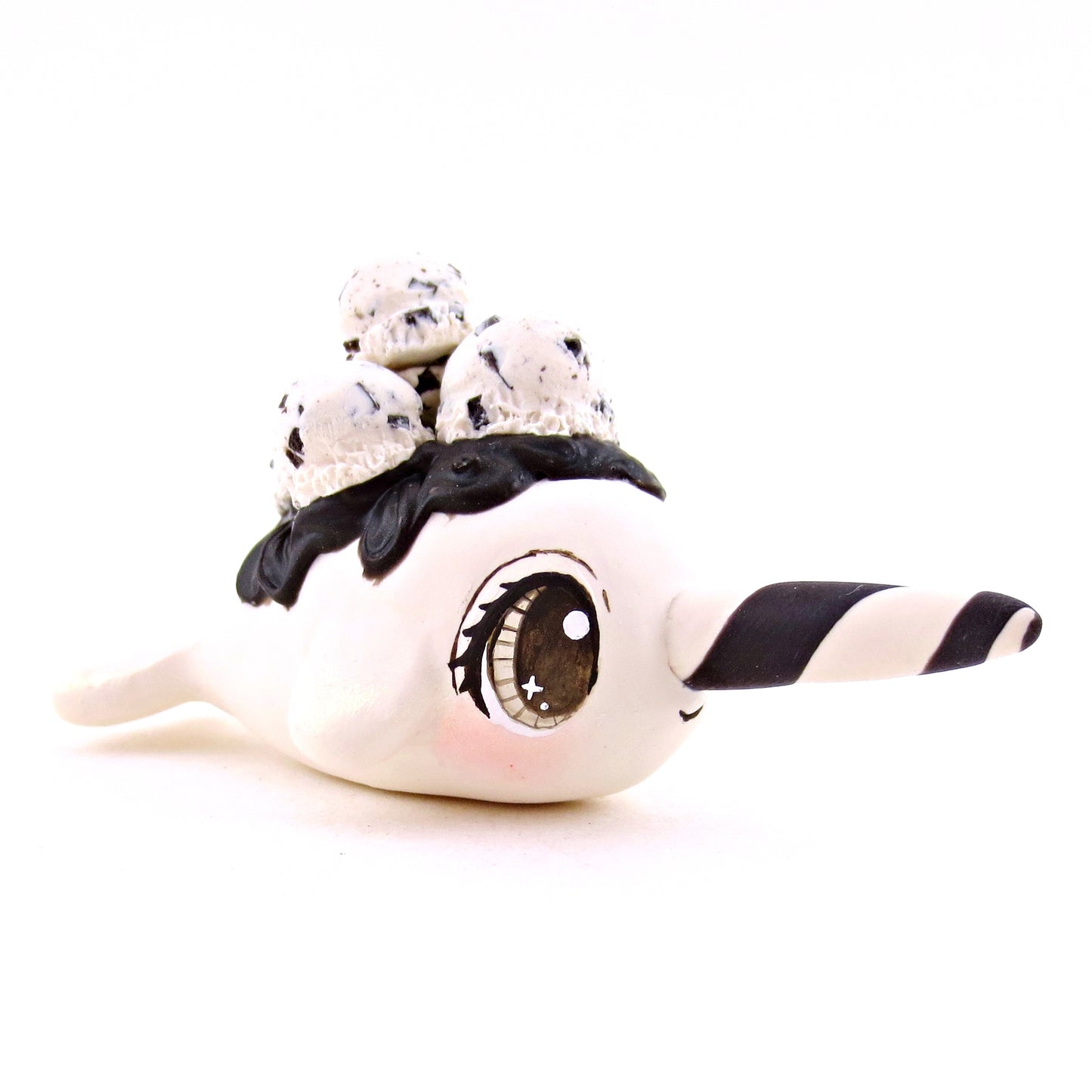 Cookies and Cream Ice Cream Narwhal Figurine - Polymer Clay Ice Cream Animals