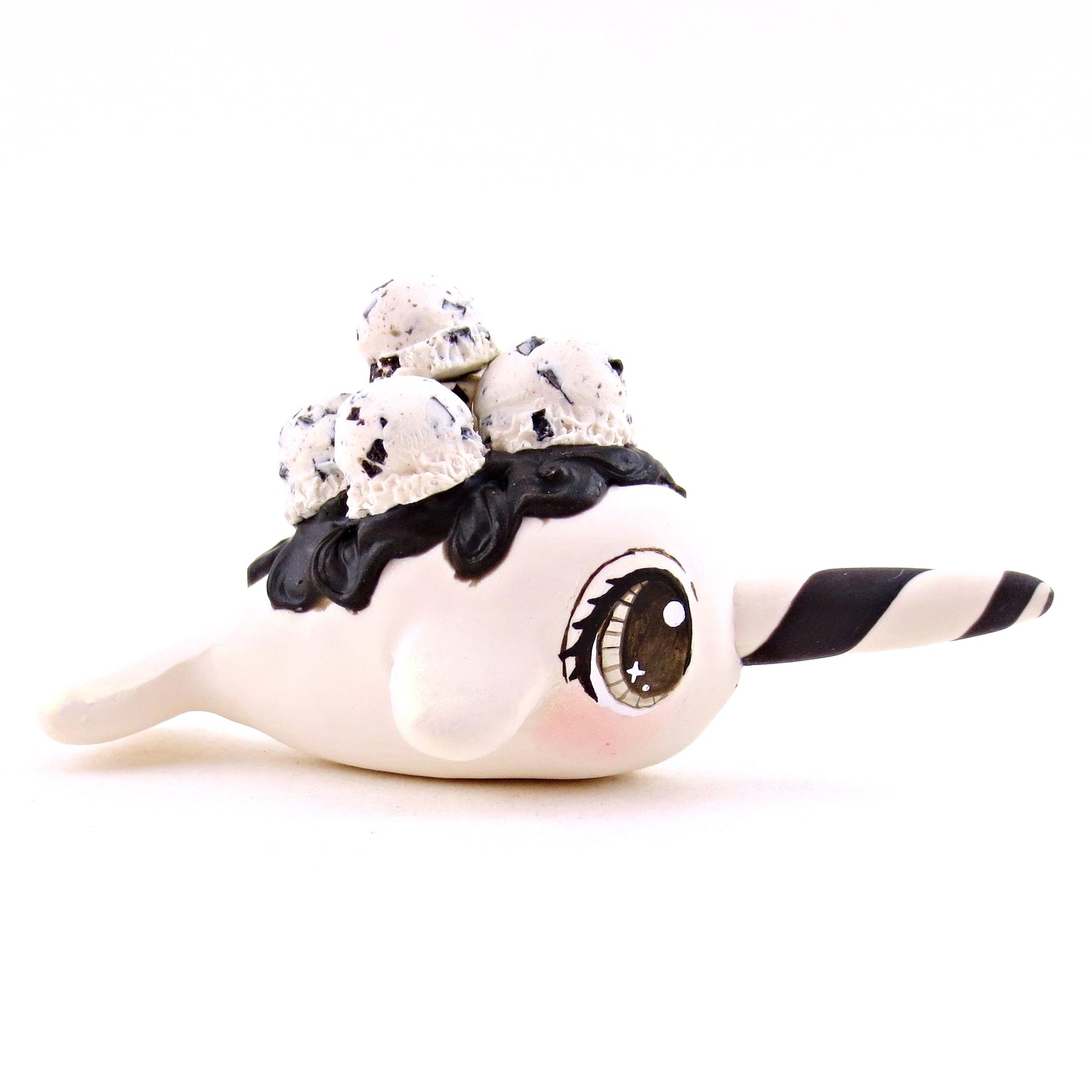 Cookies and Cream Ice Cream Narwhal Figurine - Polymer Clay Ice Cream Animals