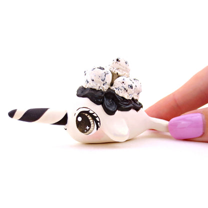 Cookies and Cream Ice Cream Narwhal Figurine - Polymer Clay Ice Cream Animals