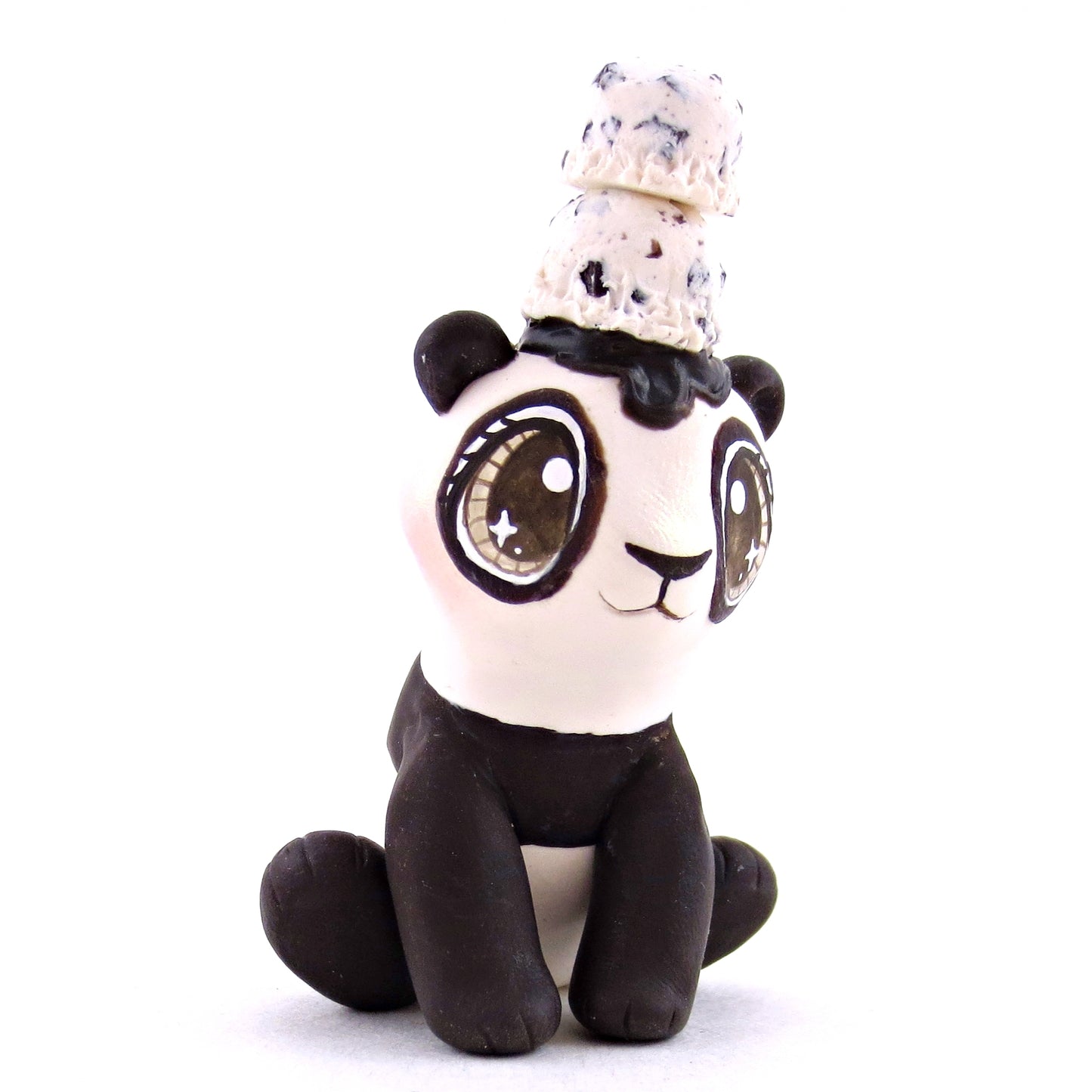 Cookies and Cream Ice Cream Panda Figurine - Polymer Clay Ice Cream Animals