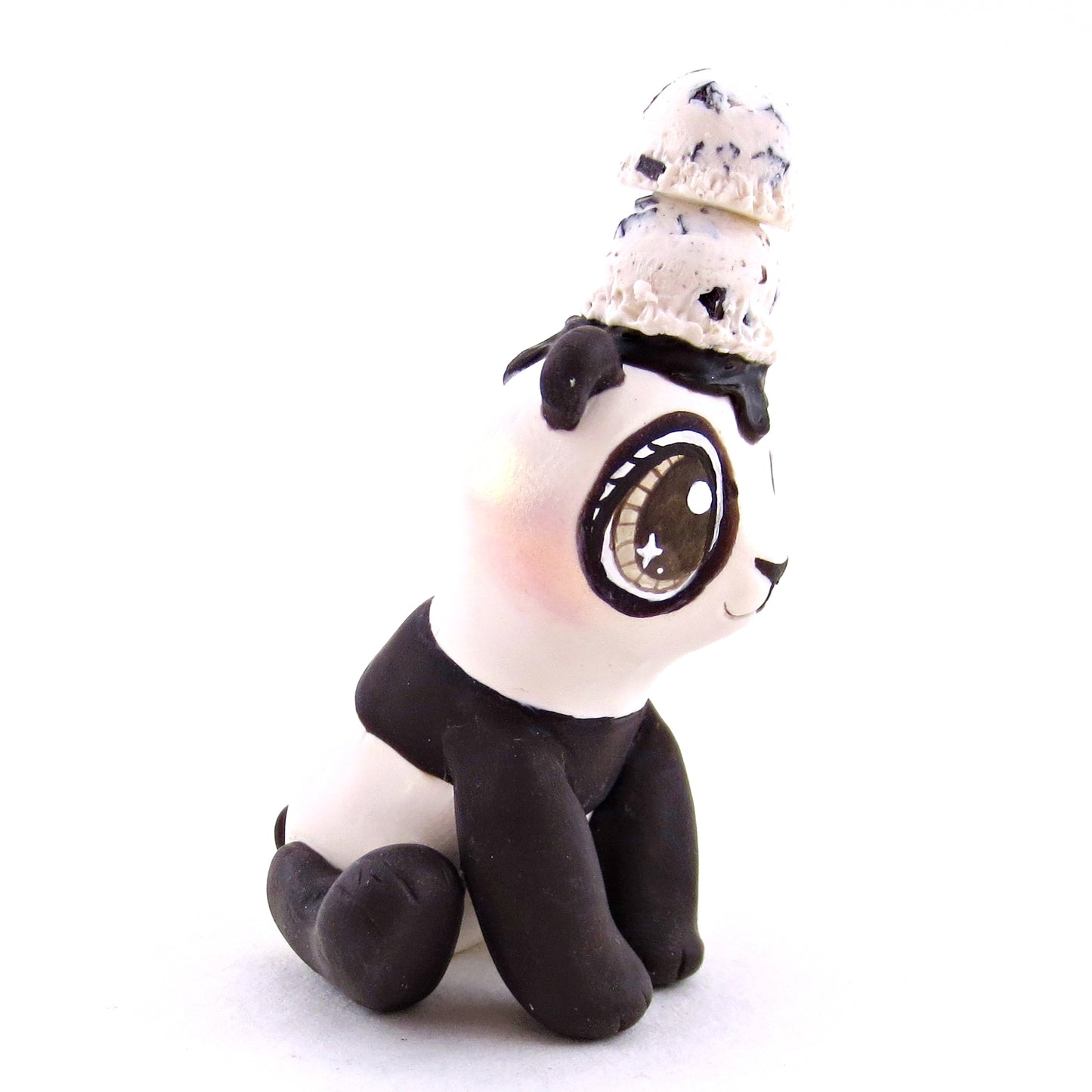 Cookies and Cream Ice Cream Panda Figurine - Polymer Clay Ice Cream Animals