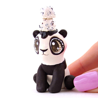 Cookies and Cream Ice Cream Panda Figurine - Polymer Clay Ice Cream Animals