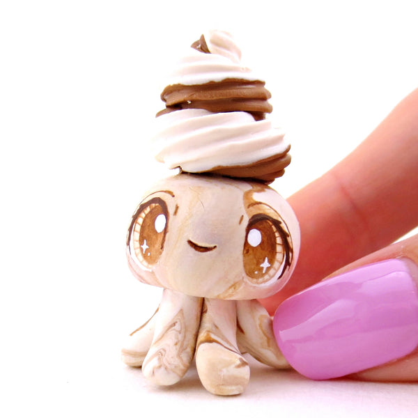 Chocolate and Vanilla Soft Serve Swirl Jellyfish Figurine - Polymer Clay Ice Cream Animals
