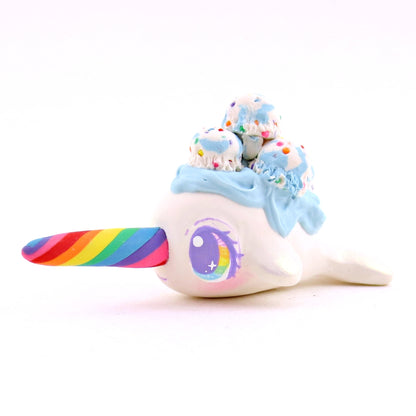 Birthday Cake Batter Ice Cream Narwhal Figurine - Polymer Clay Ice Cream Animals