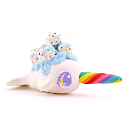 Birthday Cake Batter Ice Cream Narwhal Figurine - Polymer Clay Ice Cream Animals