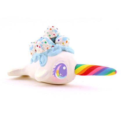 Birthday Cake Batter Ice Cream Narwhal Figurine - Polymer Clay Ice Cream Animals