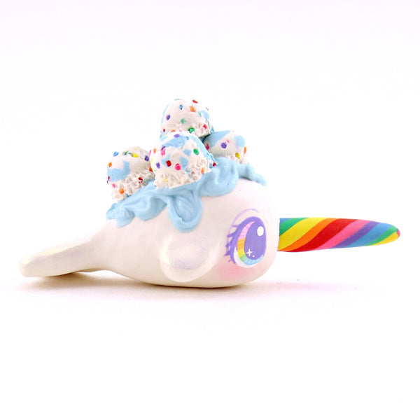 Birthday Cake Batter Ice Cream Narwhal Figurine - Polymer Clay Ice Cream Animals