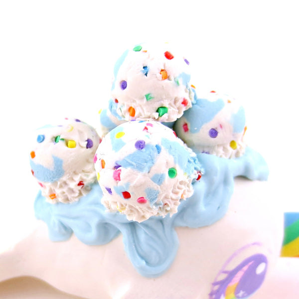 Birthday Cake Batter Ice Cream Narwhal Figurine - Polymer Clay Ice Cream Animals