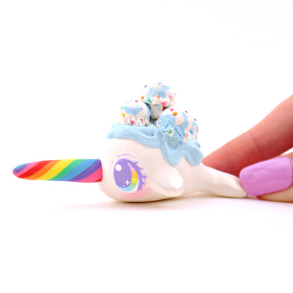 Birthday Cake Batter Ice Cream Narwhal Figurine - Polymer Clay Ice Cream Animals