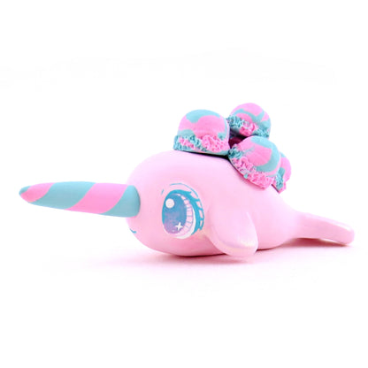 Cotton Candy Ice Cream Narwhal Figurine - Polymer Clay Ice Cream Animals