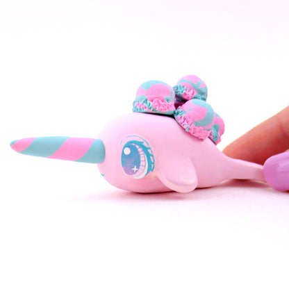 Cotton Candy Ice Cream Narwhal Figurine - Polymer Clay Ice Cream Animals