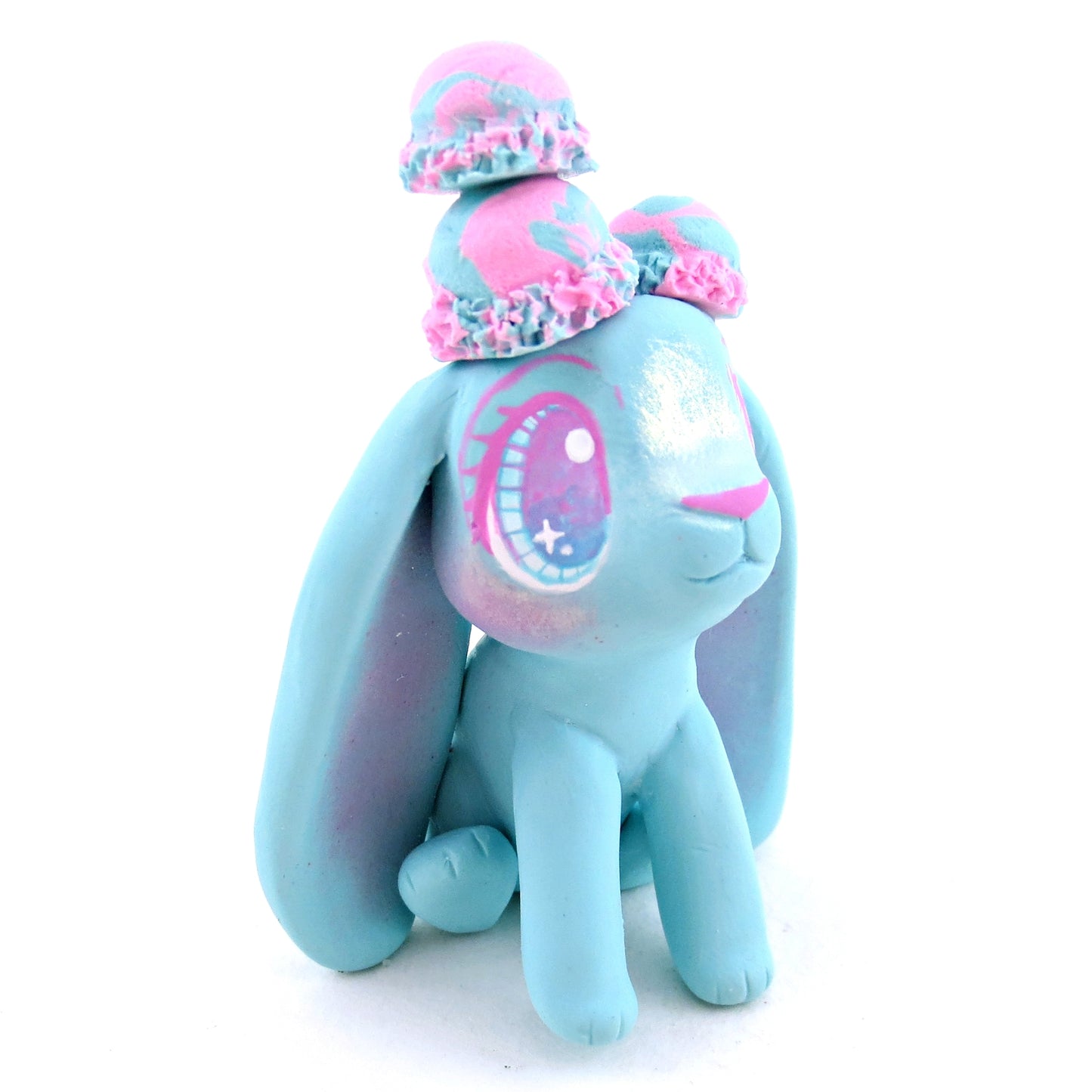 Cotton Candy Ice Cream Bunny Figurine - Polymer Clay Ice Cream Animals