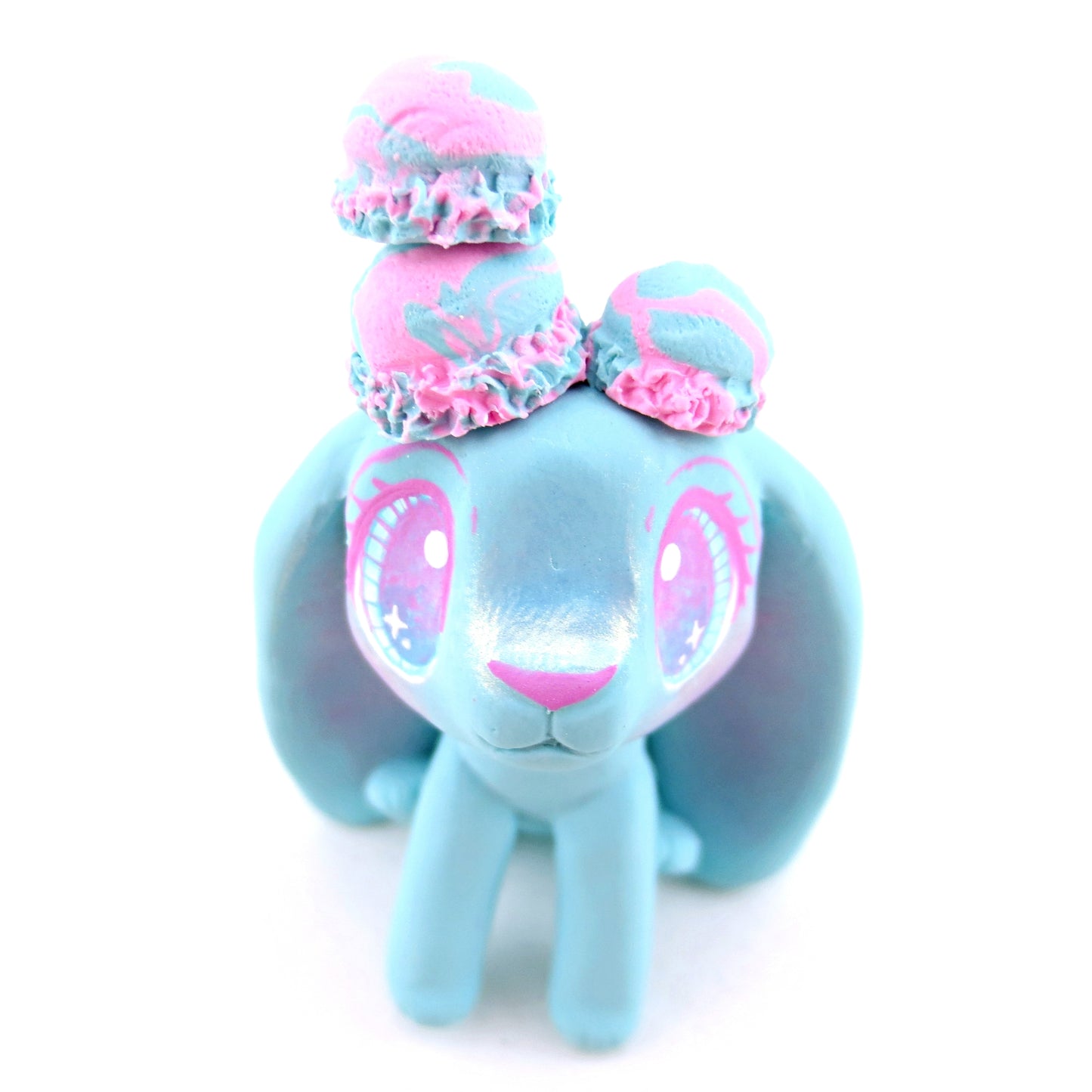 Cotton Candy Ice Cream Bunny Figurine - Polymer Clay Ice Cream Animals