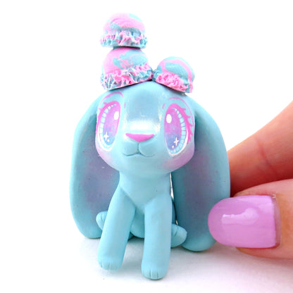 Cotton Candy Ice Cream Bunny Figurine - Polymer Clay Ice Cream Animals