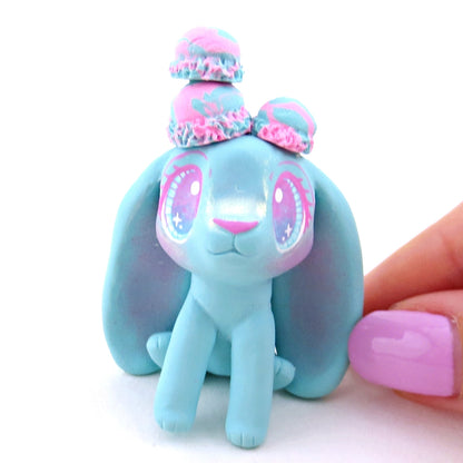 Cotton Candy Ice Cream Bunny Figurine - Polymer Clay Ice Cream Animals