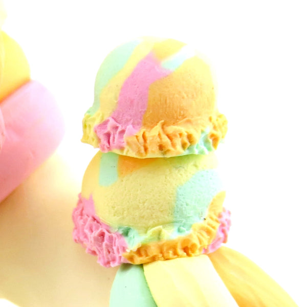 Rainbow Sherbet Ice Cream Unicorn Figurine - Polymer Clay Ice Cream Animals