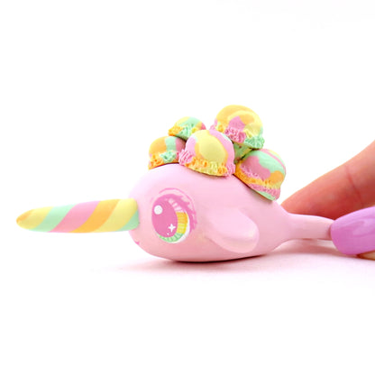 Rainbow Sherbet Ice Cream Narwhal Figurine - Polymer Clay Ice Cream Animals