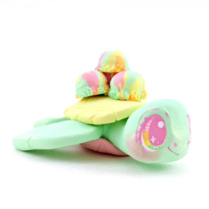 Rainbow Sherbet Ice Cream Turtle Figurine - Polymer Clay Ice Cream Animals