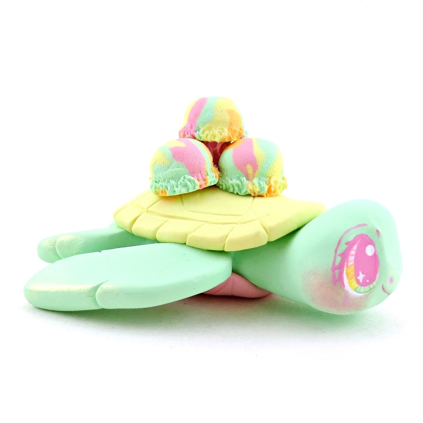 Rainbow Sherbet Ice Cream Turtle Figurine - Polymer Clay Ice Cream Animals