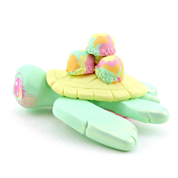 Rainbow Sherbet Ice Cream Turtle Figurine - Polymer Clay Ice Cream Animals