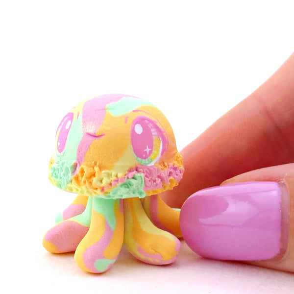 Rainbow Sherbet Ice Cream Jellyfish Figurine - Polymer Clay Ice Cream Animals