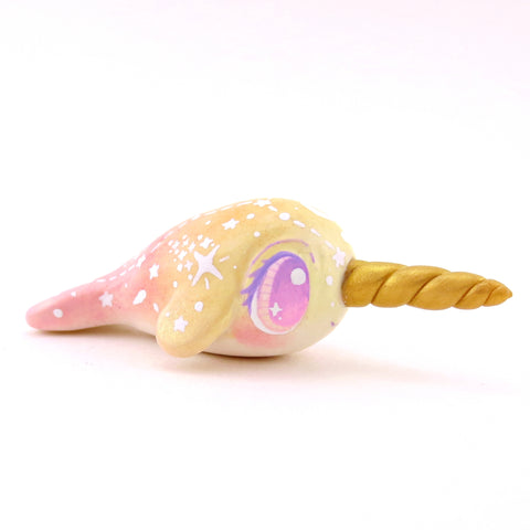 Peachy Ombre Constellation Narwhal Figurine - Polymer Clay Celestial Sea Animals