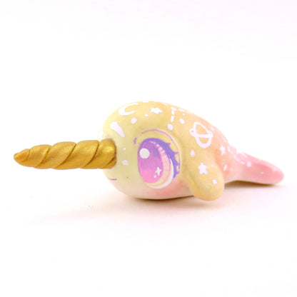 Peachy Ombre Constellation Narwhal Figurine - Polymer Clay Celestial Sea Animals