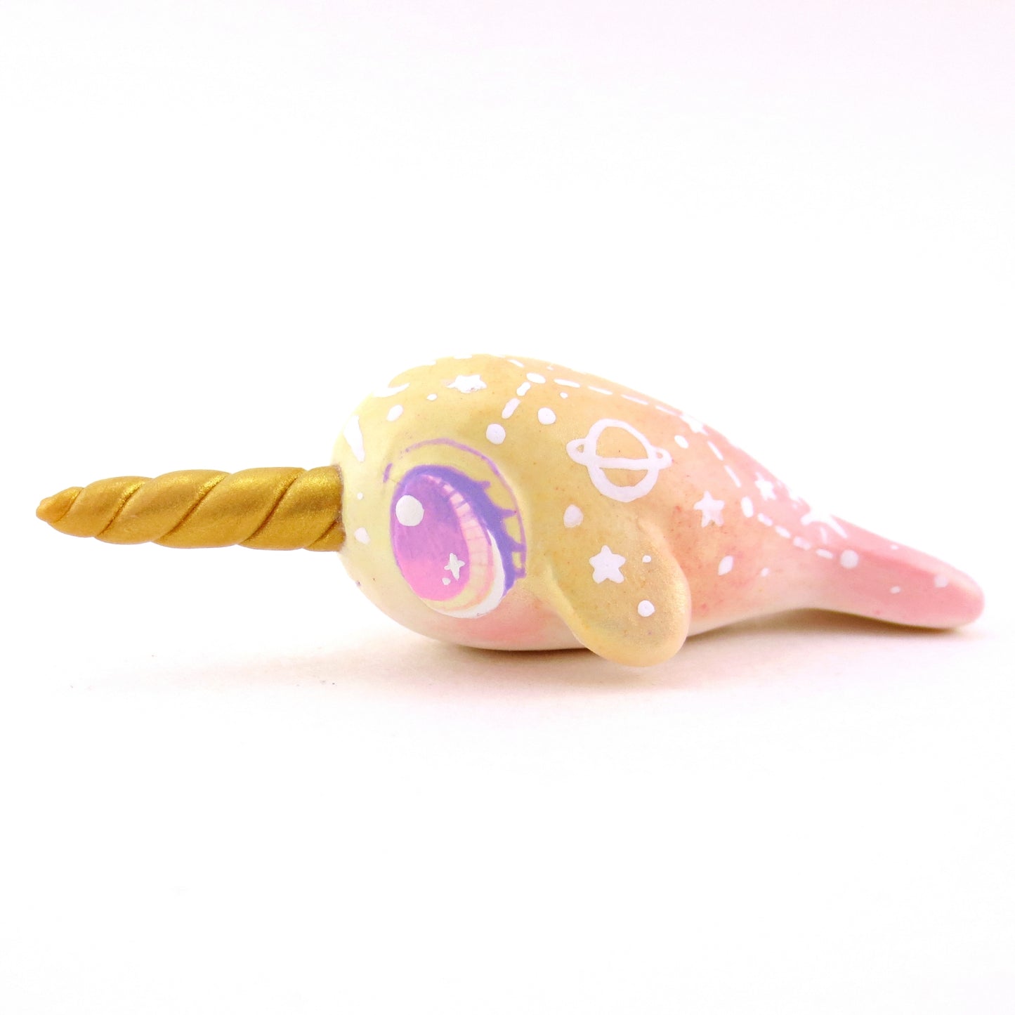 Peachy Ombre Constellation Narwhal Figurine - Polymer Clay Celestial Sea Animals