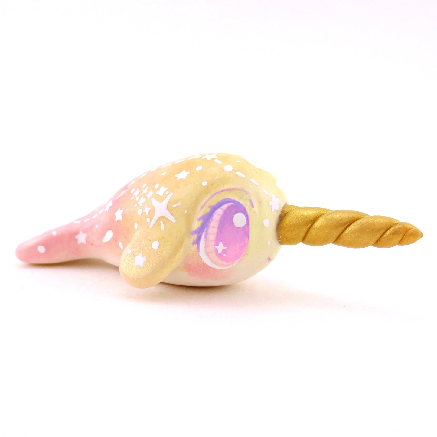 Peachy Ombre Constellation Narwhal Figurine - Polymer Clay Celestial Sea Animals