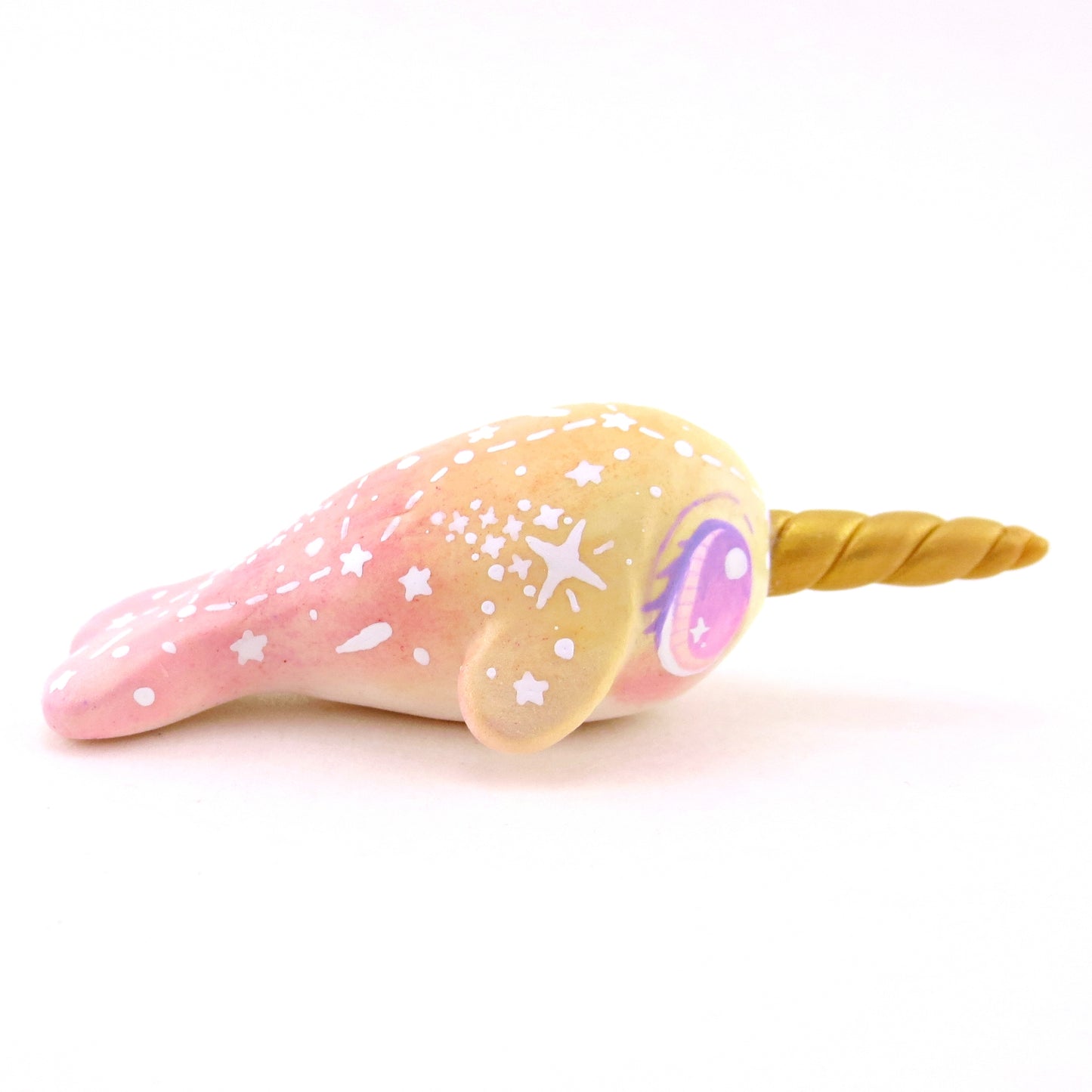 Peachy Ombre Constellation Narwhal Figurine - Polymer Clay Celestial Sea Animals