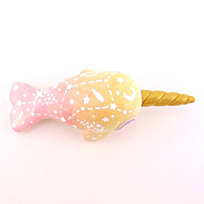 Peachy Ombre Constellation Narwhal Figurine - Polymer Clay Celestial Sea Animals