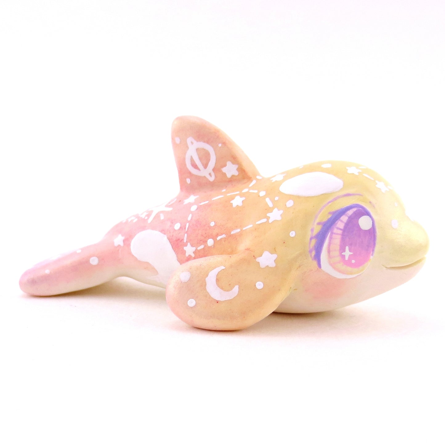 Peachy Ombre Constellation Orca Figurine - Polymer Clay Celestial Sea Animals