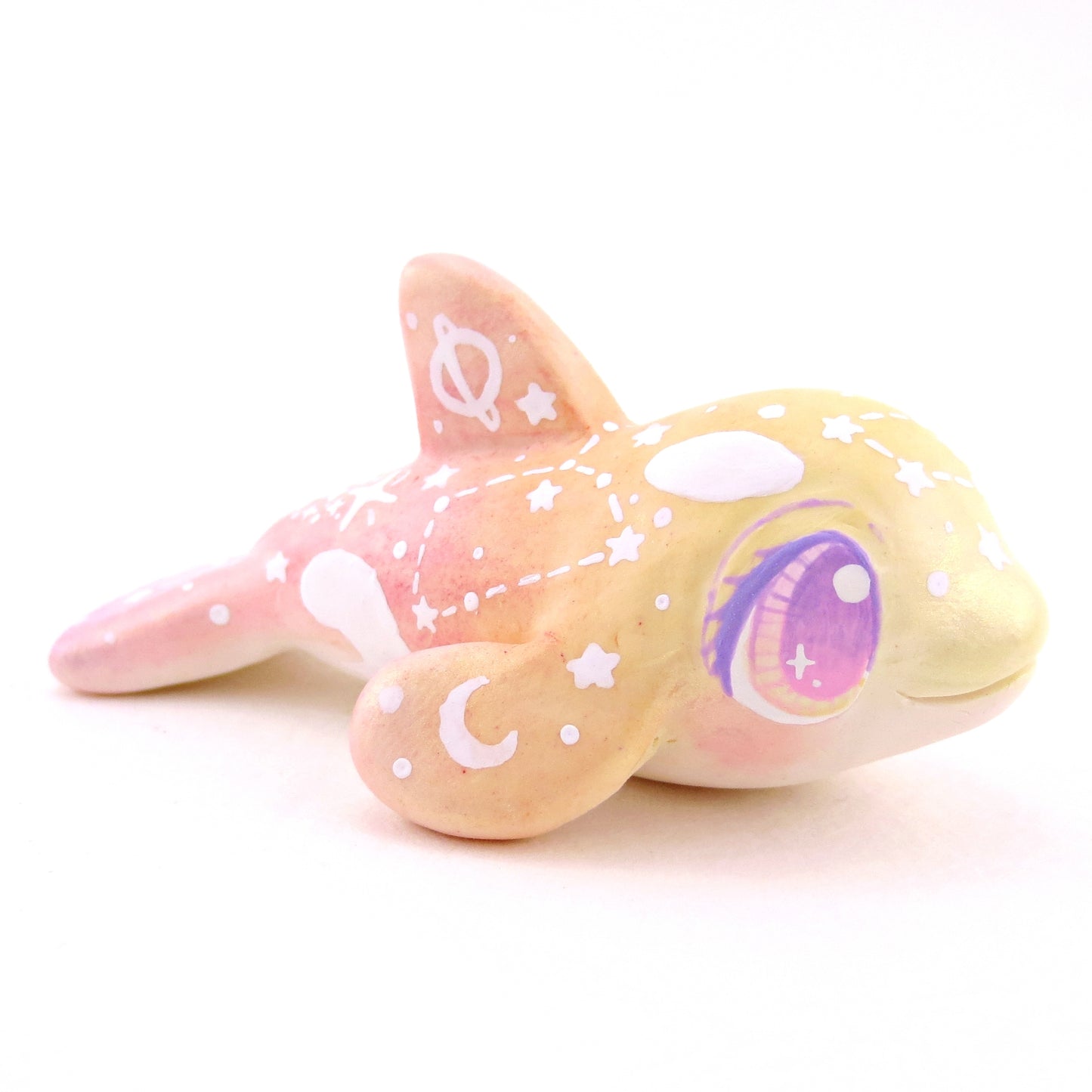 Peachy Ombre Constellation Orca Figurine - Polymer Clay Celestial Sea Animals