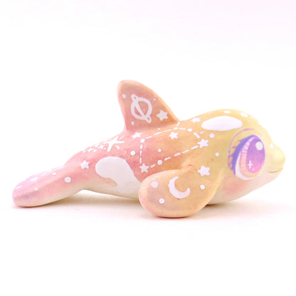 Peachy Ombre Constellation Orca Figurine - Polymer Clay Celestial Sea Animals